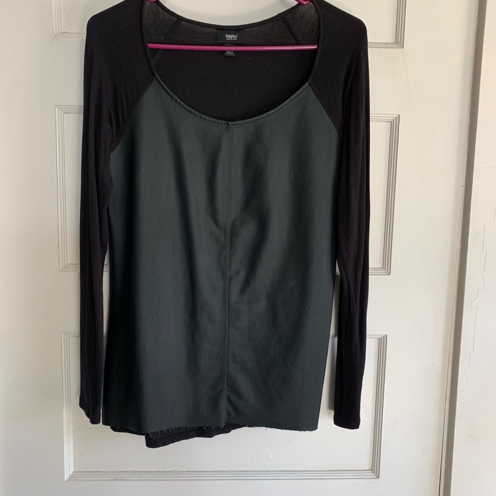 Black cotton and pleather long sleeve shirt